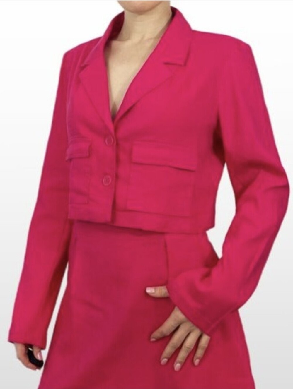 House of Harlow 1960 Cropped Hot Pink Linen Blend Blazer - Size L